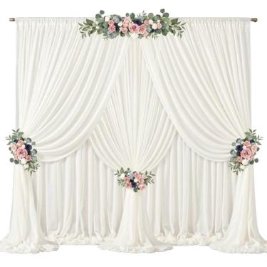 Imagem de Cortinas de fundo bege de 9 m x 3 m, sem rugas, tecido de chiffon transparente, para decoração de fotografia de palco, cerimônias de casamento, arco e festa