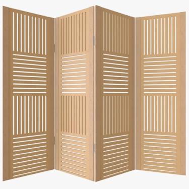 Imagem de Biombo Divisor de Ambientes MDF 4 Folhas Bipartido - Ideal para Home Office, Sala e Quarto, Separador Decorativo e Prático para Espaços Residenciais (MOD 2)