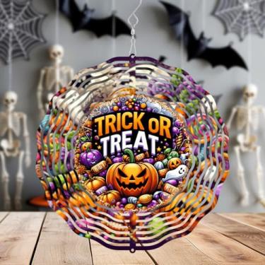Imagem de Trick OR Treat Wind Spinners 3D Pendurado Ornamento de Decoração Presentes para Mulheres Homens - Escultura Cinética de Vento de Metal de 25 cm para Decoração de Ornamento de Dia das Bruxas (Preto-TT)