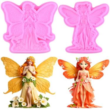 Imagem de MIYAHOUSE Blossom Fairy Fondant Moldes de silicone para decoração de bolos, topo de cupcake, pasta de goma de chocolate, argila de polímero, conjunto de 2