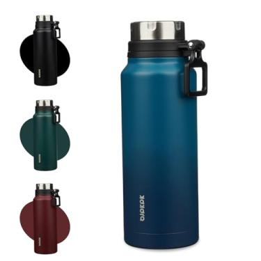 Imagem de BJPKPK Garrafa de água isolada de 1,134 g com alça de aço inoxidável livre de BPA garrafa térmica de viagem reutilizável grande garrafa de água, mar