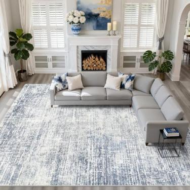 Imagem de Tapete de área de 30 x 38 cm, sala de estar: tapetes laváveis grandes neutros azuis abstratos, macios, modernos, resistentes a manchas, tapete antiderrapante para quarto, berçário, escritório, sala de