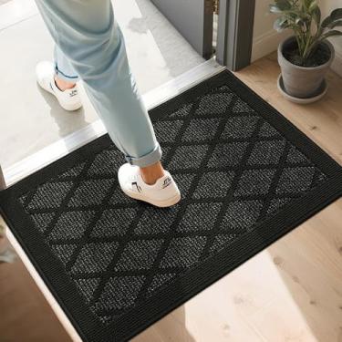 Imagem de COSY HOMEER Tapete de porta antiderrapante 61 cm x 91 cm, tapetes de entrada de baixo perfil absorvente captador de sujeira para entrada frontal, tapete de entrada de polipropileno lavável (preto)