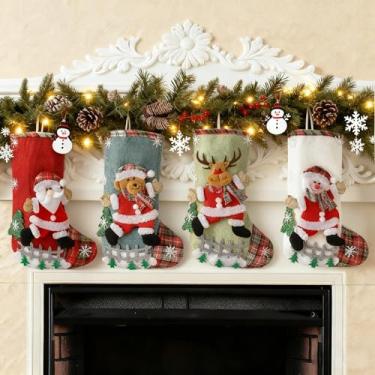 Imagem de 4 peças de meias de Natal de luxo de 30 cm, meias longas clássicas, grandes, presente de Papai Noel, boneco de neve, rena, Natal, festa, família, decorações