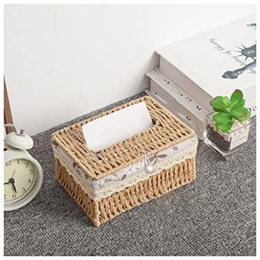 Imagem de Caixa dispensadora de lenços caixa de armazenamento de toalha de papel criativa caixa de bombeamento tecida à mão caixa de armazenamento de toalha de papel simples para sala de estar dispensador de