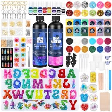 Imagem de KISREL Kit de resina epóxi - 510 g resina epóxi transparente com moldes de resina do alfabeto de silicone e kits de fabricação de joias, 2 partes de epóxi e endurecedor para revestimento, chaveiros