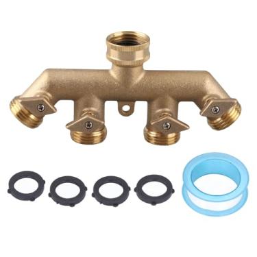 Imagem de Divisor de mangueira Conector de torneira de água de 4 vias Distribuidor de água de jardim de latão resistente com controle de fluxo ajustável para de gotejamento de irrigação de