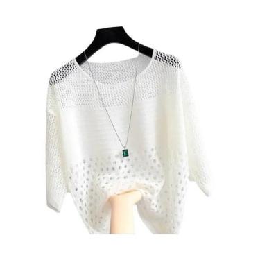 Imagem de Top De Malha De Seda Branca Com Decote Vazado, Blusa Feminina Leve Par
