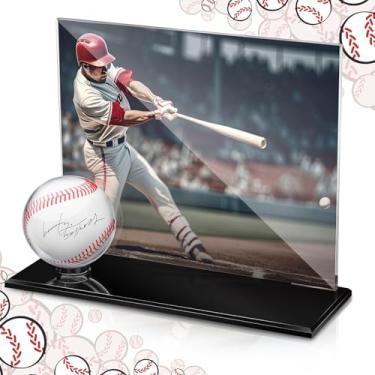 Imagem de DoubleFill Vitrine de beisebol de acrílico para bola e cartas extragrande base transparente suporte de anel conjunto de peças centrais protetor de lembrança vitrine para beisebol tamanho oficial