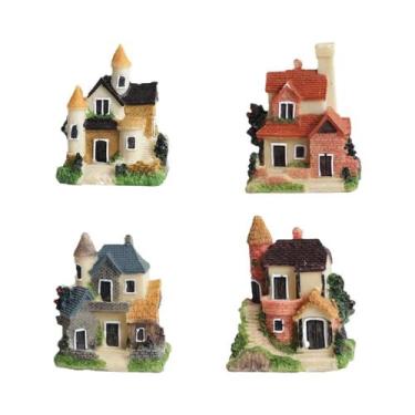 Imagem de Miniatura Fairy Garden Stone House, Resin Village, Kits Figurines, 4pc