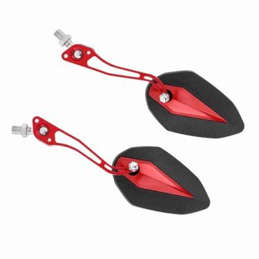 Imagem de HUIOP Par de Espelho Retrovisor Universal para Motocicleta de 8 Mm 10 Mm, Revestimento Plástico Rígido e Braço Liga Alumínio, Espelho Ultra Transparente, Parafuso Junta (Vermelho)