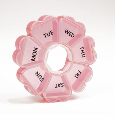 Imagem de Lindo recipiente de vitaminas para viagens – Caixa de comprimidos circular divertida, organizador semanal de 7 dias, estojo de comprimidos de coração, organizador de comprimidos portátil de