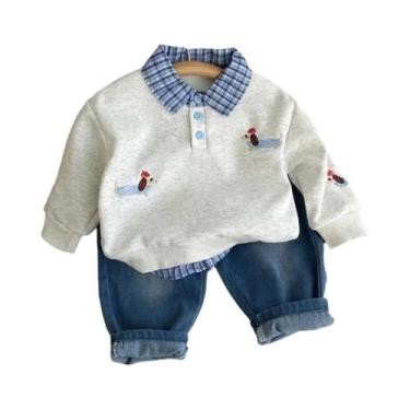 Imagem de Conjunto De Moda Primavera Outono Para Meninos Camisa De Algodão Jeans