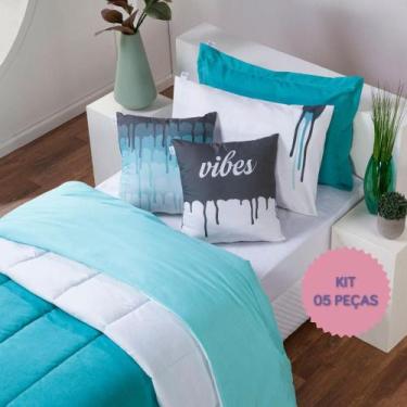 Imagem de Kit Conjunto de Edredom Hipercal 400 Fios Dupla Face em Tecido com Toq