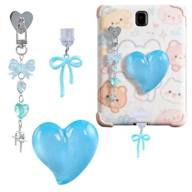 Imagem de Costyleen Lindo conjunto de acessórios Kindle: pingente de plugue de poeira USB-C + suporte antiderrapante de coração azul + gancho de chaveiro brilhante - compatível com Kindle Paperwhite 11ª e 12ª