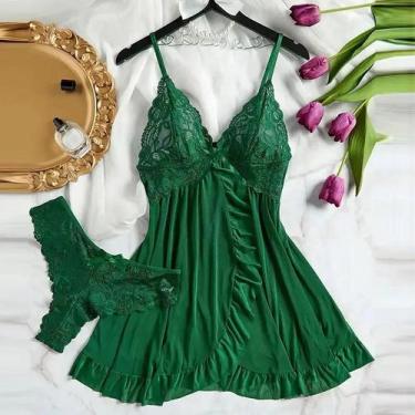 Imagem de Vestido De Dormir Elegante Rosa Com Decote Em V, Camisola De Seda Femi