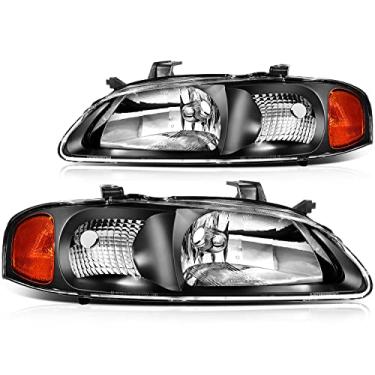Imagem de ECCPP Par de montagem de faróis para Nissan Sentra 2000-2003 preto refletor âmbar lente transparente lado do motorista e do passageiro