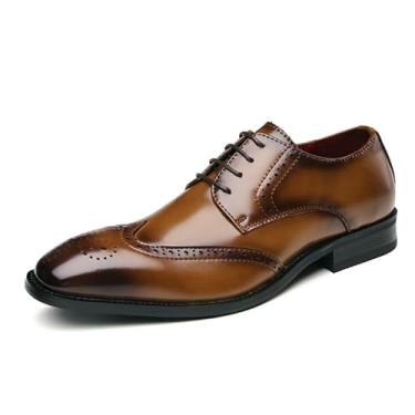 Imagem de Sapatos sociais masculinos de couro legítimo, sapatos Derby com cadarço estilo britânico, Marrom, 39 BR