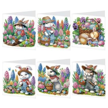 Imagem de MVVMTOP Cartão comemorativo com pintura de diamante, fazendeiro de coelho faça você mesmo e ovos de Páscoa, cartão comemorativo de arte de diamante para bênção e desejo artesanato de artes de diamante