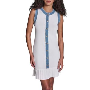 Imagem de BCBG Vestido curto feminino de malha sem mangas, Creme/índigo claro, PP
