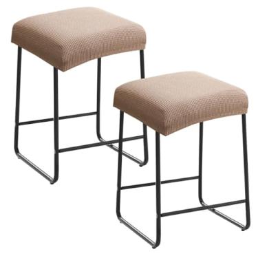 Imagem de Levoberg Capa de banco de bar retangular elástica para banco de bar, altura do balcão, capas retangulares de assento de bancada de cozinha para banco de metal de madeira, conjunto de 2 caqui