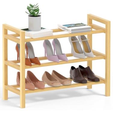 Imagem de Haddockway Sapateira de bambu para armário, organizador de sapatos de pé livre com hastes redondas lisas e alças convenientes, prateleira empilhável de armazenamento de sapatos para entrada, corredor