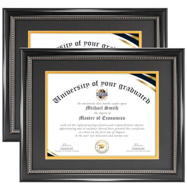 Imagem de HOUSE DAY Moldura para diploma de 28 x 35 cm, moldura para diploma de 29 x 35 cm com vidro de alta definição, molduras de certificado molduras de diploma de 21 x 11 graus com tapete preto sobre ouro
