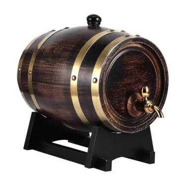 Imagem de Barril de vinho de madeira 3L retrô listrado vinho preto brandy barril de uísque carvalho vinho tinto balde torneira recipiente