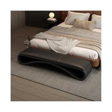 Imagem de Banqueta de cabeceira para quarto moderno, leve, luxuosa, design de banco longo, sofá de cabeceira moderno, moderno, de alta qualidade, banquinho decorativo (preto)