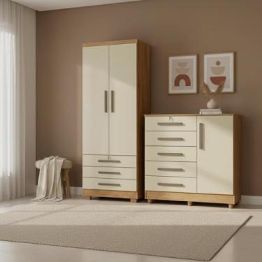 Imagem de Kit Quarto Solteiro com Cômoda e Guarda Roupa Moderno