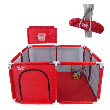 Imagem de Cercadinho Grade de Proteção Infantil com Cesta de Basquete, Portátil com Bolsa de Transporte (Vermelho)