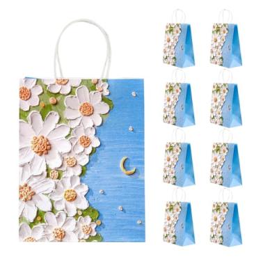 Imagem de DONQE 9 sacos de papel para presente com alças 21 x 10 x 10 cm x 10,160 cm, sacos de presente a granel, reutilizáveis para lembrancinhas de festa para aniversário, casamento, dia dos namorados, dia