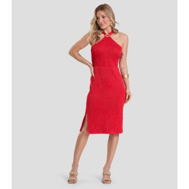 Imagem de Vestido Curto Feminino Texturizado Fluído Dianna Vermelho, M, Vermelho