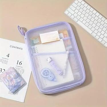 Imagem de Pasta Organizadora de Nylon Transparente para Documentos A4 com Zíper, Bolsa Portátil para Faculdade, Escola e Escritório, Ideal para Guardar Arquivos e Materiais (Lilás)