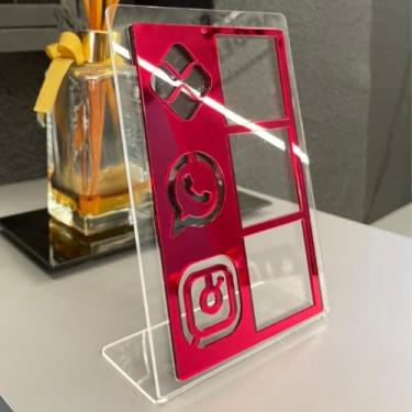 Imagem de Placa Display Acrílica 3 em Qr Code Mesa Balção Acrilico Loja Estabelecimento(Vermelho)