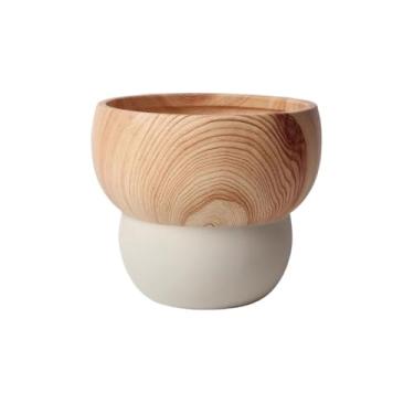 Imagem de KHUTRW3D Vaso de flores redondo de cerâmica, com vasos pequenos de mesa de madeira para decorar varanda, sala de estar, quarto, cozinha, jardim, ambientes internos e externos