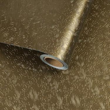 Imagem de VaryFloral Papel de parede dourado com nuvens auspiciosas, descasque e cole, papel de parede metálico texturizado brilhante, papel de vinil pré-colado de luxo dourado em relevo para móveis, papel de