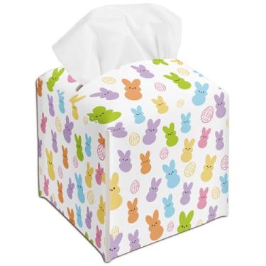 Imagem de Porta-caixa de lenços de coelhinho da Páscoa - Capa de caixa de lenços de couro de coelho organizador decorativo para banheiro, cozinha, quarto, carro, bancada, mesa de cabeceira - decoração de casa