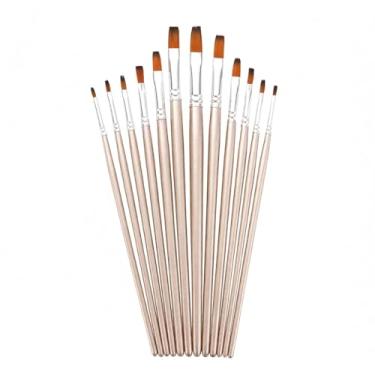 Imagem de Conjunto de 12 pinceis pintura com ponta flat shader cabelo náilon para artista acrílico aquarela gouache a óleo excelentes suprimentos desenho artístico