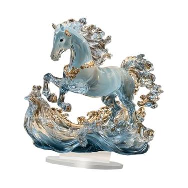 Imagem de Fenteer Ornamento de cavalo em acrílico 2D com suporte, peça única para decoração de mesa ou lareira. Ideal para exibir objetos decorativos, Style G