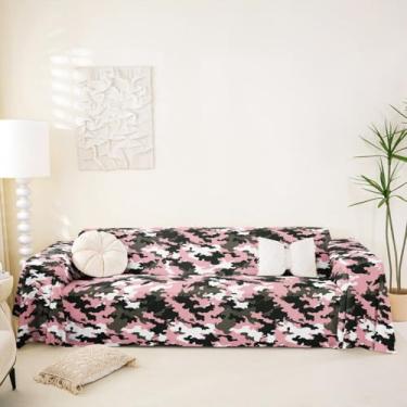 Imagem de jejeloiu Capas de sofá camufladas, antiderrapantes, estilo militar, laváveis, capas de sofá para cães, gatos, animais de estimação, moderno, seccional, para sofá, rosa, cinza, 180 cm x 118 cm