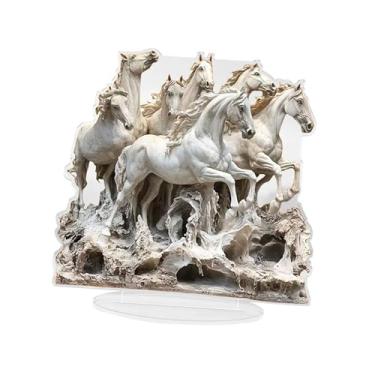 Imagem de oshhni Ornamento de cavalo em acrílico 2D, placa decorativa plana para mesa, estatueta de cavalo com suporte para armário ou estante, Style C