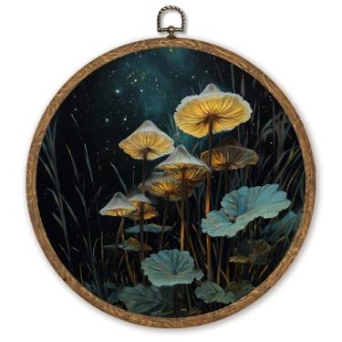 Imagem de WMSYUO Arte de parede redonda Ghost Café, 25 x 25 cm, Dark Academia Cottagecore Halloween, livraria aconchegante e arte de café para decoração de casa ou sala de leitura no outono (cogumelo preto-01)