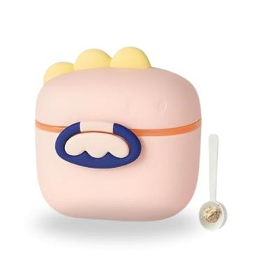 Imagem de Porta Leite em Pó 400ml com Colher Dosadora Dinossauro, Trava de Segurança, Anel de Silicone Antivazamento, BPA Free, Ideal para Passeio, Viagem e Uso Diário (ROSA)
