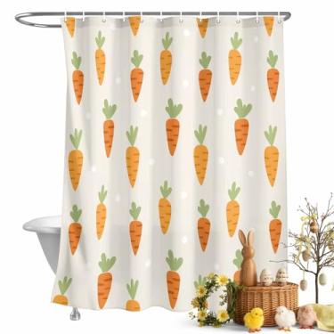 Imagem de LooPoP Cortina de chuveiro de Páscoa, cenoura, cortinas de banheiro com ganchos, tecido de poliéster à prova d'água, conjunto de cortinas de chuveiro laranja verde para banheiro, banheiras, decoração