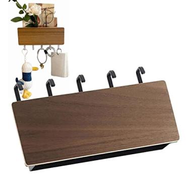 Imagem de Generic Porta-chaves de Parede de Madeira Japonesa, Cabide Multifuncional Sem Perfurações para Casa, 5 Ganchos para Sala de Estar, Quarto, Banheiro, Cozinha (Cor noz)