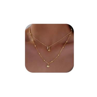 Imagem de Colar feminino com concha, estrela do mar, concha, verão, pérola, praia, ouro 14 quilates, gargantilha delicada, adjustable, Cobre, Sem Pedra Preciosa