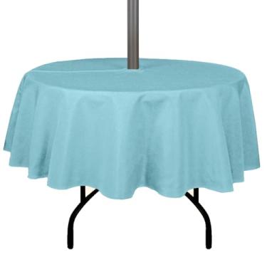 Imagem de youngseahome Toalha de mesa para uso ao ar livre, sem rugas, resistente a manchas, impermeável, capa de mesa com zíper para guarda-chuva, para piquenique/festa/jantar/jardim (152 cm, redondo, zíper
