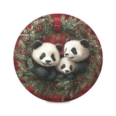 Imagem de STAYTOP Linda guirlanda de natal de panda redonda 1 peça, tapetes de mesa antiderrapantes fáceis de limpar para casa, cozinha, churrasco, festa, decoração de mesa