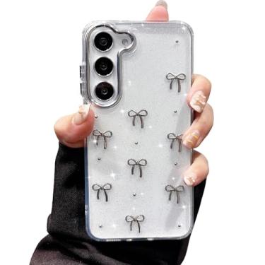 Imagem de EYZUTAK Capa para Samsung Galaxy A55 5G, capa de telefone com laço 3D com glitter fofo e brilhante design estético fino macio durável TPU transparente capa protetora para mulheres - laço prata